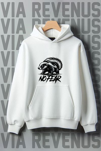 Vordevia No Fear Printed Honey Badger - Kangaroo Pocket, 3 Thread Raster Oversize Hooded Sweatshirt