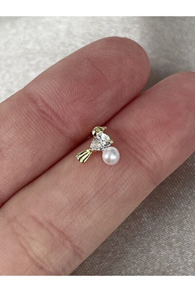 denizden silver Tekli Gümüş Incili Mini Kuş Küpe