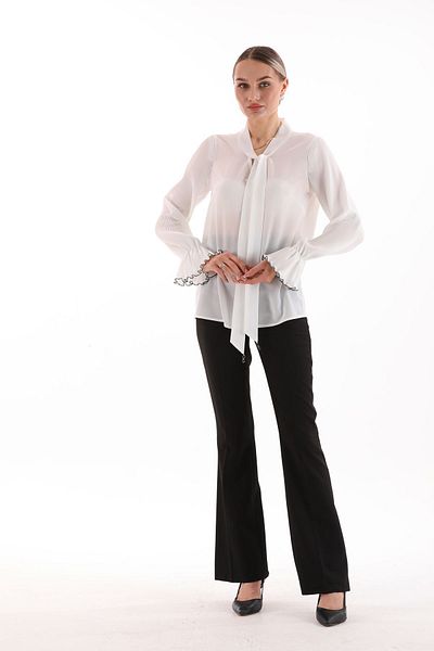 Loom Boutique Plus Size Tie Collar Pleat Blouse - Sleeves, B0044