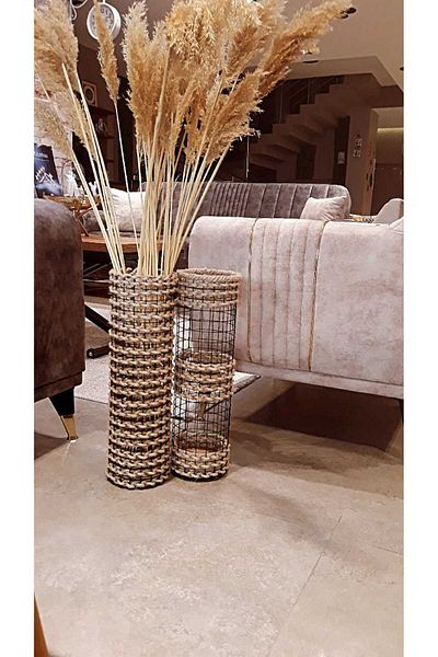Egindra Set de 2 vaze decorative din sârmă de răchită - vază Pampas, organizator