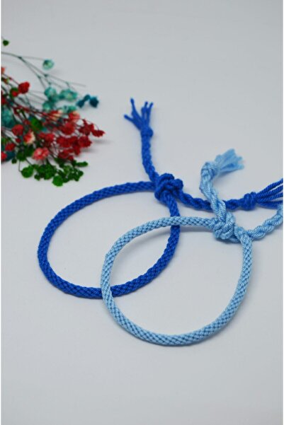 Bidüğüm Unisex Mavi-açık Mavi Örgü Bileklik, El Emeği Arkadaş Bilekliği - Aya...