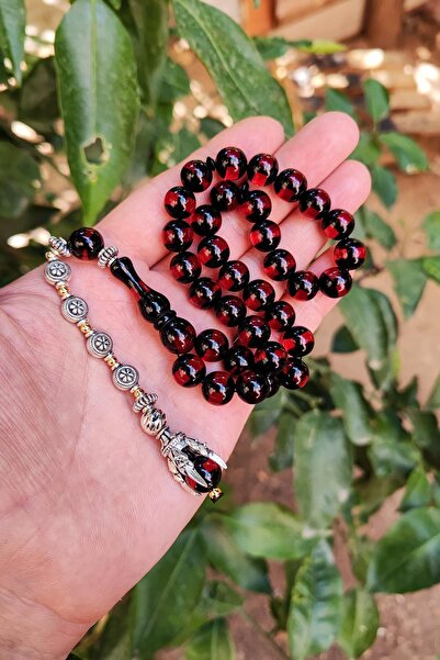 Vip Kehribar مسبحة صلاة على شكل مخلب مقاس 10 مم باللون الأحمر والأسود