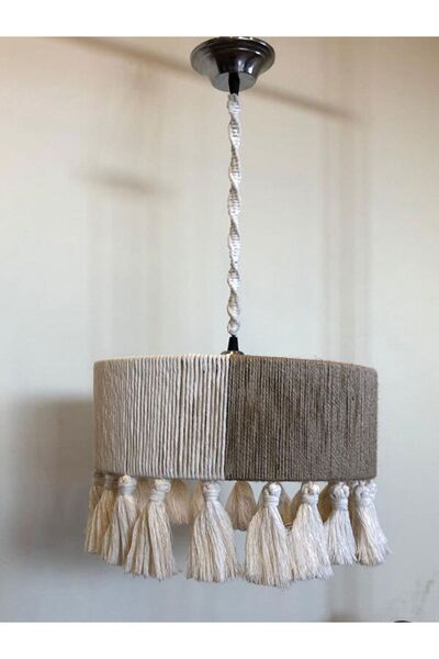 EviminDekoru Rustik Hasır ve Makrome Püsküllü Avize, şık ve doğal dekoratif aydınlatma