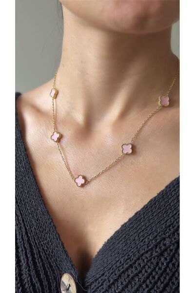 Opia JEWELRY - Mini Pembe Yoncalı Çelik Kolye