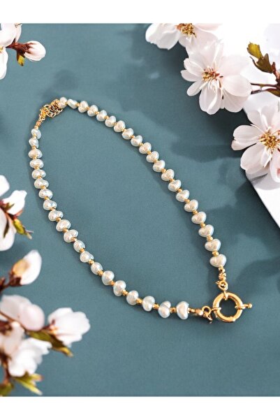 Nurs Jewelry Accessories Pirinç Kaplama Barok Klips İnci Kolye Gold Detaylı