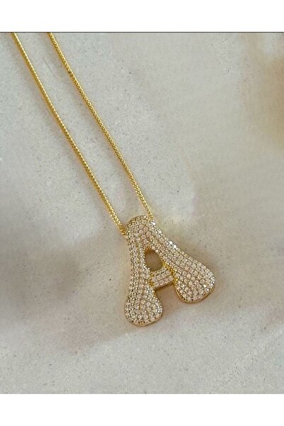 ZWEIG 925 Ayar Gümüş Bombeli Taşlı A Harfli Kolye