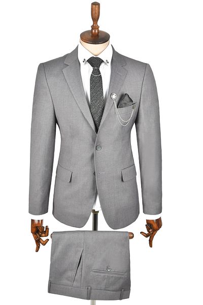 DeepSEA Men's Gray 2-piece Suit - Double Button, Double Slit, Pocket Cover 2300522