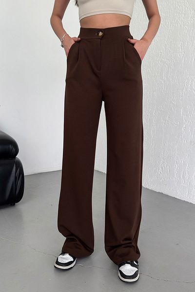 Warasiva Brown High Waist Lycra Palazzo Trousers - Flexible and Pleated