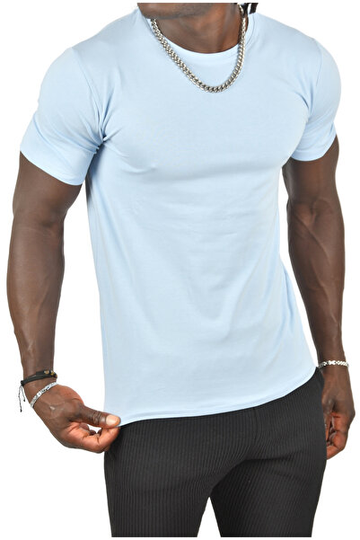 DeepSEA Ανδρικό γαλάζιο/unisex Slim Fit Crew Neck Cotton Lycra Basic T-shirt 1801131
