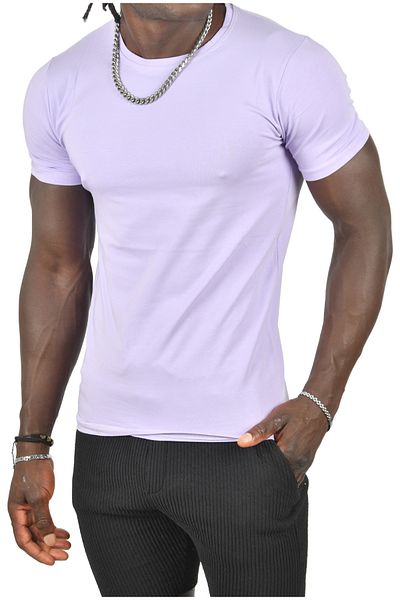 DeepSEA Tricou de bază liliac pentru bărbați/unisex, slim fit, cu decolteu, din bumbac, lycra, 1801131
