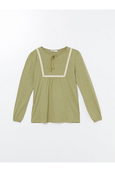 LC Waikiki LCW Damenbluse mit langen Ärmeln, Stickerei und Krawatte