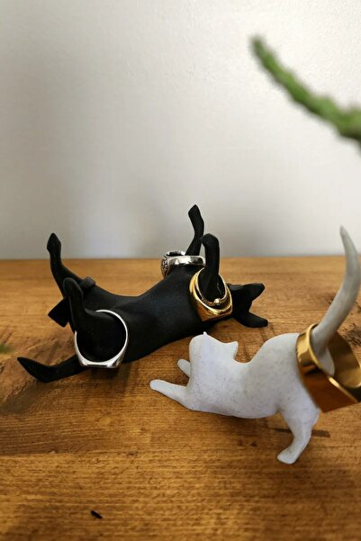 Aksesuarany حامل حلقي للقطط مزخرف بسيط - أبيض/أسود