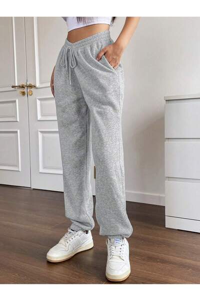 Genel Markalar Kadın Jogger Kalın Kumaş Lastik Paça Eşofman Altı