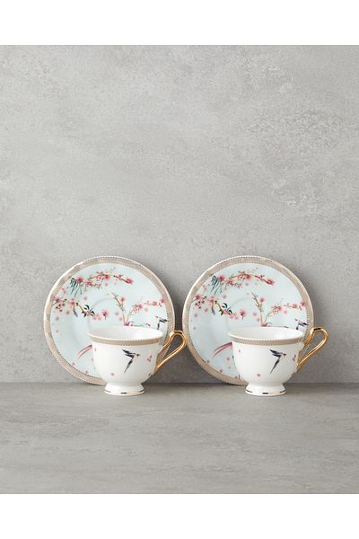 English Home Sakura Dream New Light Green Coffee Cup Set - Bone China