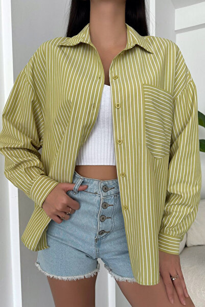 CoolLook Oversize Çizgili Manşetli Katlanabilir Uzun Kollu Geniş Kesim Ek Göğ...