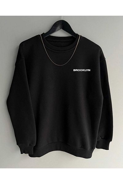 DWN WEAR 3 Thread Unisex Brooklyn Written Black Sweatshirt
