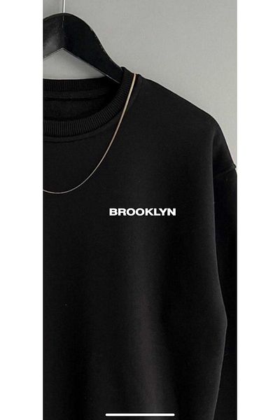 DWN WEAR 3 Thread Unisex Brooklyn Written Black Sweatshirt