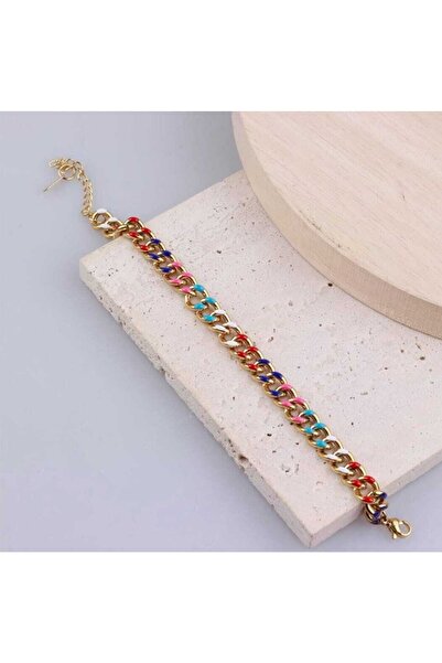 HOSBUTIK Gold Steel Non-Tarnish Colored Jewelled Bracelet