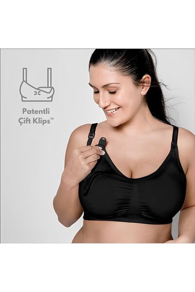 Lendora Siyah Renk Pompalı Hamile Emzirme Sütyeni