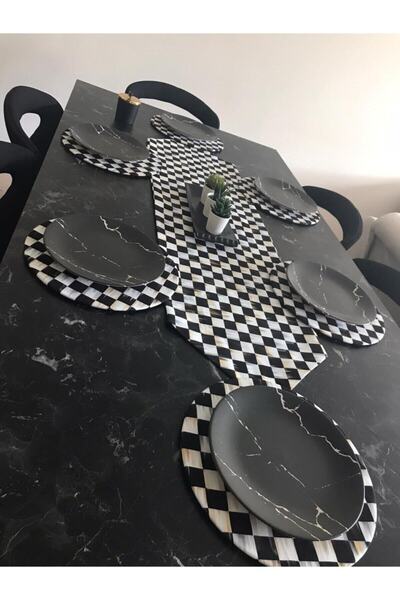 Ayşemce Amerikan Servis Takım Dama Lı Mackenzie Desen Baskılı Runner 6 Damalı...