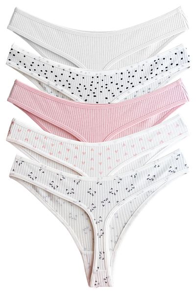 Cottonhill Pachet de 5 - Chiloți tanga de damă cu model din bumbac