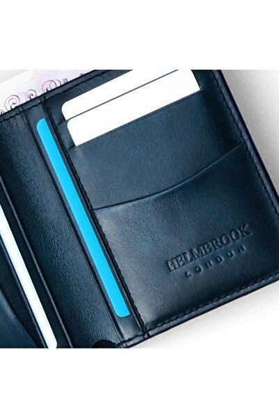 HELMBROOK Dayton Hakiki Deri Lacivert Erkek Ince Tasarım Çok Bölmeli Rfid Korumalı Cüzdan