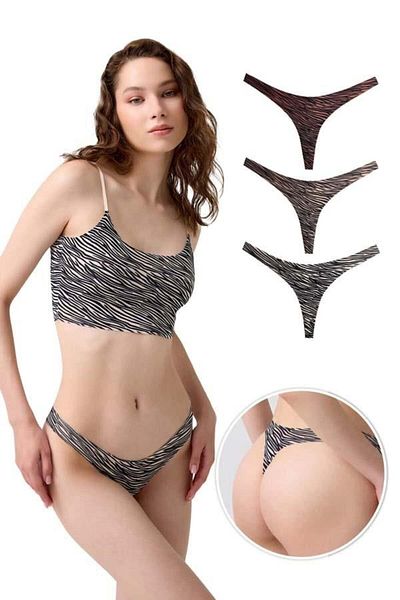 Cottonhill Laser Cut Basic Patterned Women's Thong Panties - Pack of 3