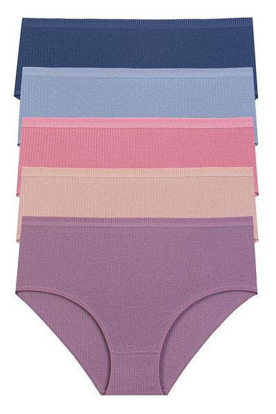 Miss Blue Moon Chiloți din bumbac cu nervuri pentru femei, pachet de 5 5450