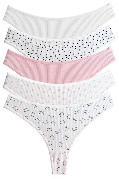 Cottonhill Pamuklu Desenli Kaşkorse Kadın Tanga Külot 5'li Paket