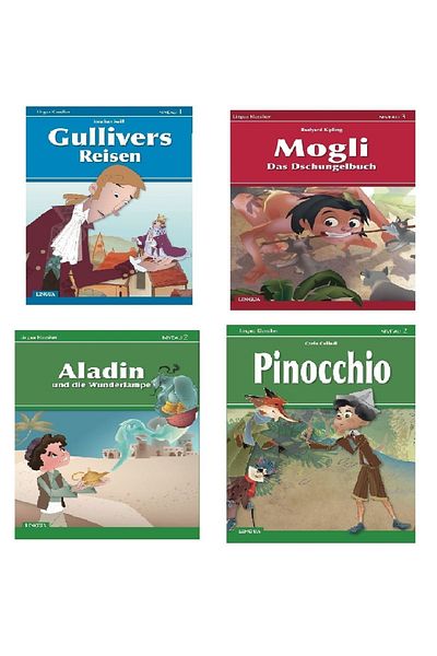 Lingua Yayınevi مجموعة القصص الألمانية - 4 كتب - الأول2.3.المستوى - ملون، مصور، تمرين