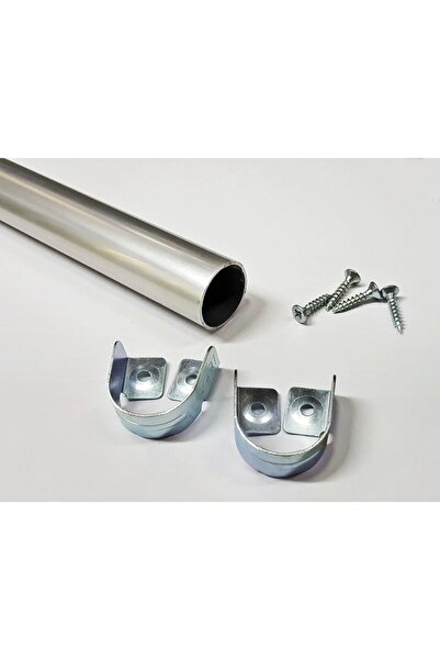 Şahin Gardırop Askı Borusu Yuvarlak 1 Adet 90 Cm Alüminyum Dolap Askı Borusu 2 Adet Boru Başlığı