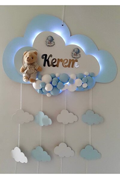 Yavuz Süs Mavi ışıklı bulut şeklinde bebek odası kapı süsü