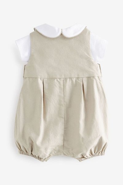 Next Baby 100% Cotton Beige Smart Salopet Bodysuit Socks Set