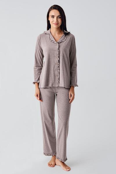 Artış Kadın Uzun Kollu Esnek Pamuklu Kumaş Hamile Pijama Takım