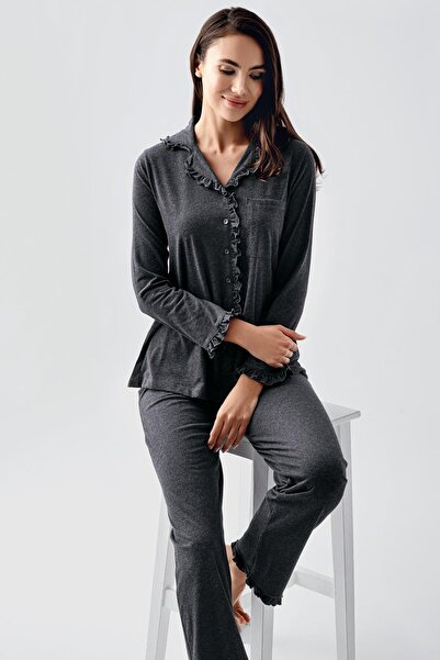 Artış Stretchy Cotton Fabric Long Sleeve Women's Maternity Pajamas Set