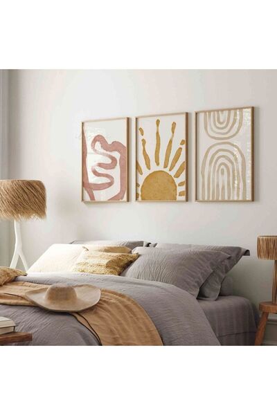 woodhomeworks Ahşap Çerçeveli 3 Lü Soyut Tablo Home Ev Salon Oturma Odası Yatak Odası Balkon Dekor Qmrc45