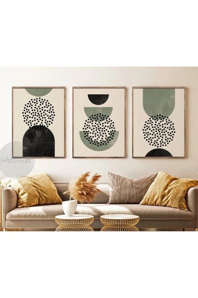 woodhomeworks Ahşap Çerçeveli 3 Lü Soyut Tablo Home Ev Salon Oturma Odası Yat...