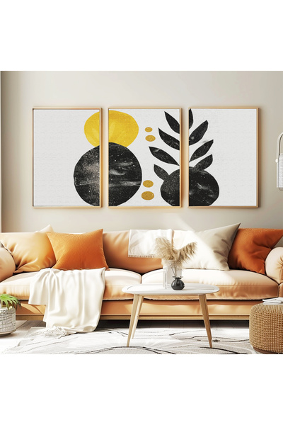 wudie Pictură decorativă din 3 piese, cu cadru din lemn, pictură abstractă, p...