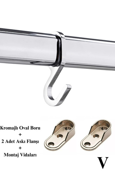 V TİCARET Askı Borusu OVAL 50 Cm Krom Kaplama Dolap İçi Askı Borusu ( 2 Adet ...
