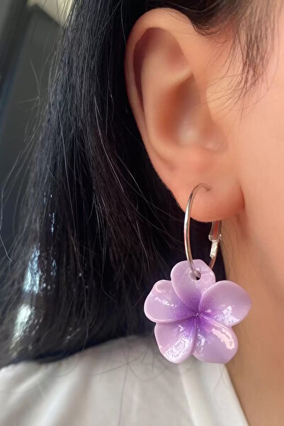 CAŞ DEKORASYON أقراط لوتس أرجوانية - متدلية، مزدوجة اللون