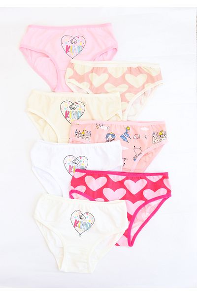 Harika KIDS Girl's Cotton Printed Patterned Cotton 7-Pack Slip Panties