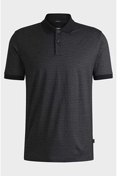 BOSS Erkek Desenli Polo Yaka Marka Logolu Kısa Kol Siyah-Gri Polo Yaka T-Shir...