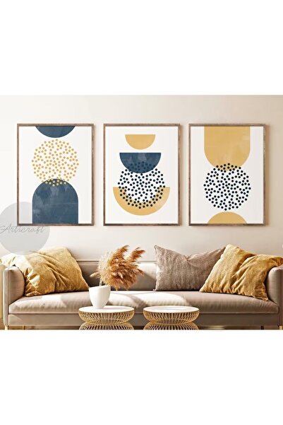 woodhomeworks Ahşap Çerçeveli 3 Lü Soyut Tablo Home Ev Salon Oturma Odası Yat...