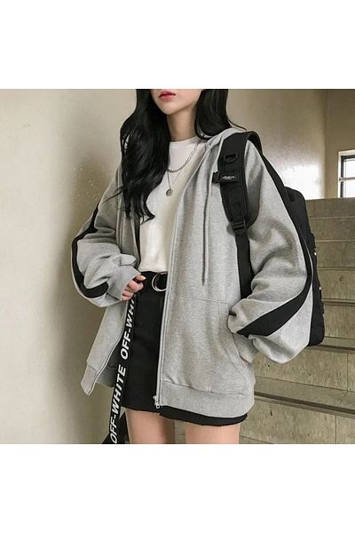 1blood Harajuku Gray Unisex Striped Cardigan - Black