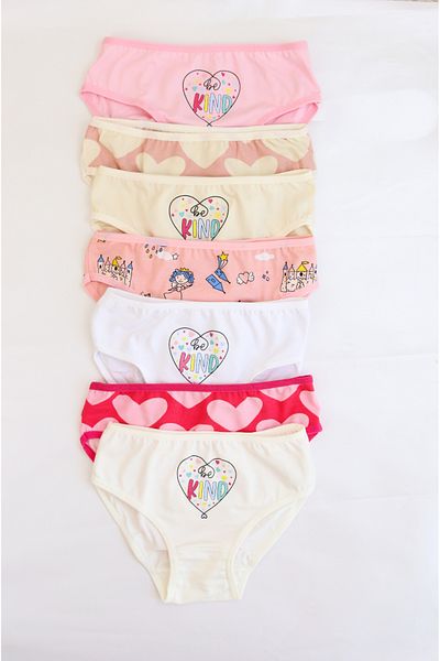 Harika KIDS Girl's Cotton Printed Patterned Cotton 7-Pack Slip Panties