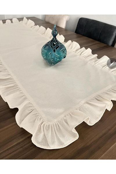 ALTINPAMUK Vintage Μπεζ Χρώμα 40x80 Φυσικό Λινό Κάλυμμα - Βολάν