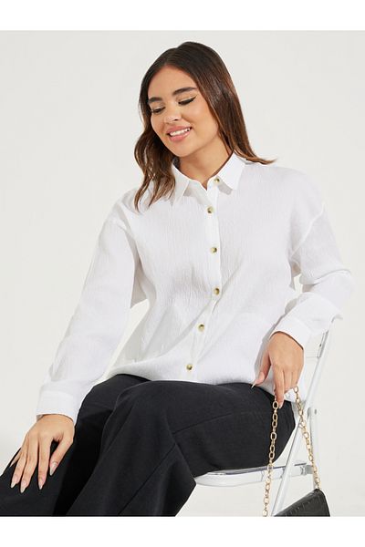 Styli Oversized Textured Longline Shirt with Buttons