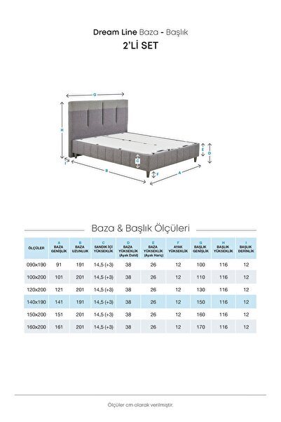 Yataş Dream Line Baza Başlık 2'li Set - Koyu Gri, Antrasit.