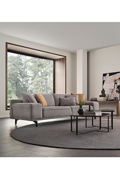 Enza Home Viera 2,5'lu Koltuk, Keten Dokulu - Gri