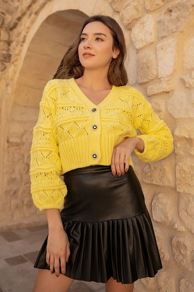 İKLİM LİFE Black Mini Pleated Leather Skirt